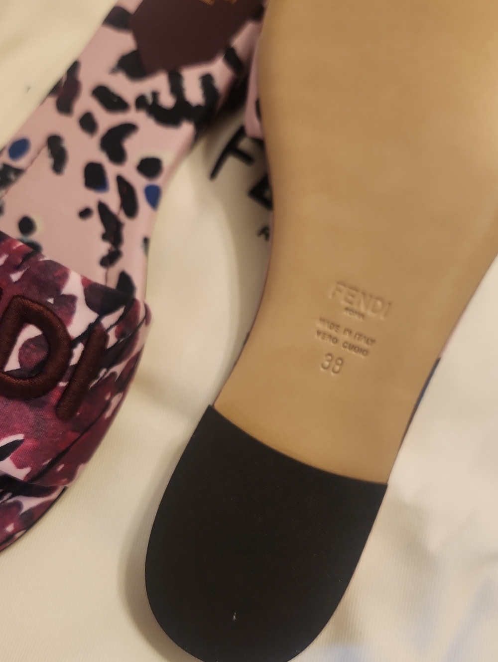 Fendi Pink Leopard-Print Slide Sandals with Multicolor Accent - Picture 3 of 5